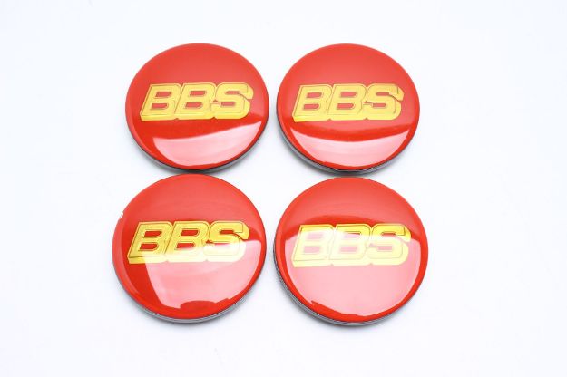 Picture of 4x Aftermarket 80mm Caps in Red with 2D Gold Logo for BBS Wheels
